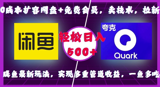 0成本扩容网盘+免费会员，卖技术，拉新，咸鱼最新玩法，实现多重管道收益，一鱼多吃，轻松日入500+-爱来米资源