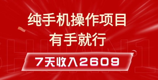 纯手机操作的小项目，有手就能做，7天收入2609+实操教程【揭秘】-爱来米资源